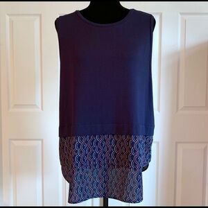 Michael Kors Navy Sleeveless Top w/ Peekaboo Hem